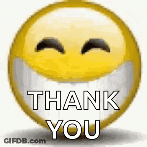 A Smiley Face With Its Eyes Closed And The Words Thank You On It GIF