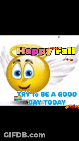 A Smiley Face With Wings And The Words Happy Fall GIF