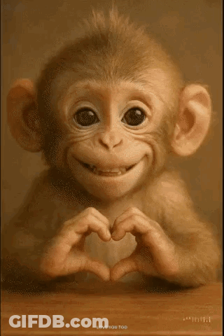 A Smiling Monkey Making A Heart Shape With Its Hands GIF