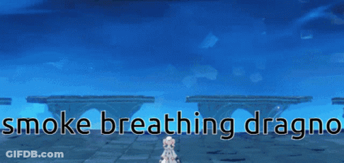 A Smoke Breathing Dragon Is Flying Over A Bridge In A Video Game . GIF