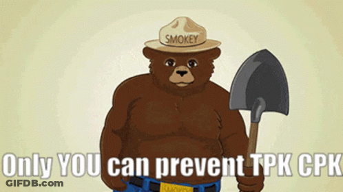 A Smokey Bear Holding A Shovel Pointing At The Viewer GIF