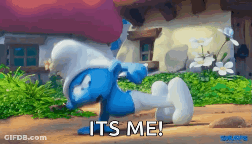A Smurf Is Laying On The Ground With The Words It 'S Me GIF