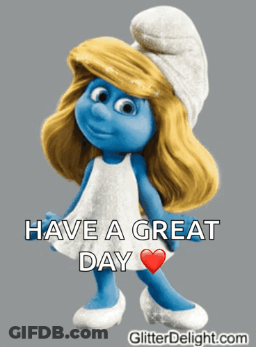 A Smurf Says Have A Great Day And Has A Heart GIF