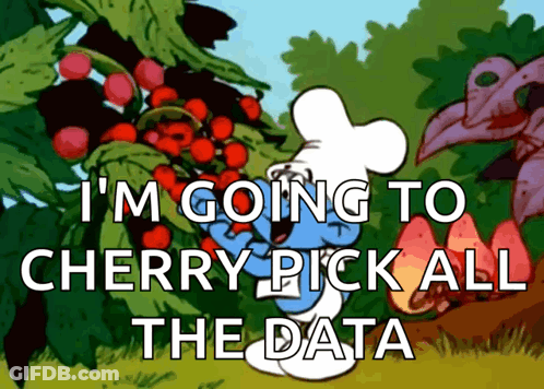 A Smurf Says I 'M Going To Cherry Pick All The Data In Front Of A Tree GIF