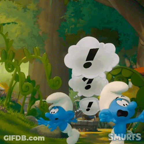 A Smurf With A Speech Bubble That Says Exclamation Point GIF