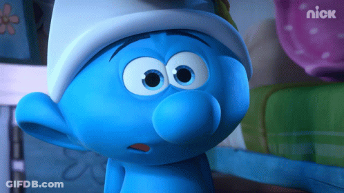 A Smurf With A Surprised Look On His Face Is On A Screen That Says Nick GIF