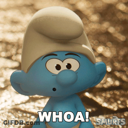 A Smurf With A White Hat And The Words Whoa On The Bottom GIF