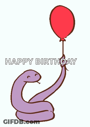 A Snake Is Holding A Red Balloon With The Words Happy Birthday Written Below It GIF
