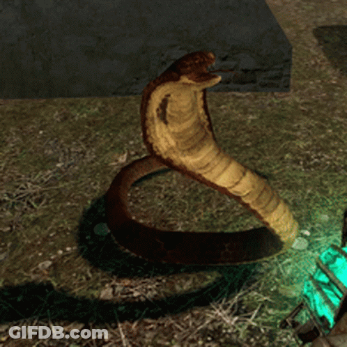 A Snake Is Sitting In The Grass With A Green Light Behind It GIF