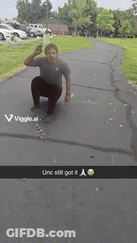 A Snapchat Of A Man Doing A Trick With The Words Unc Still Got It On The Bottom GIF