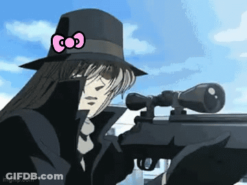 Sniper With Hello Kitty Bow Holding Gun GIF