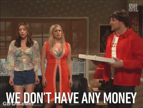 A Snl Advertisement Shows Three Women And A Man Holding A Pizza GIF