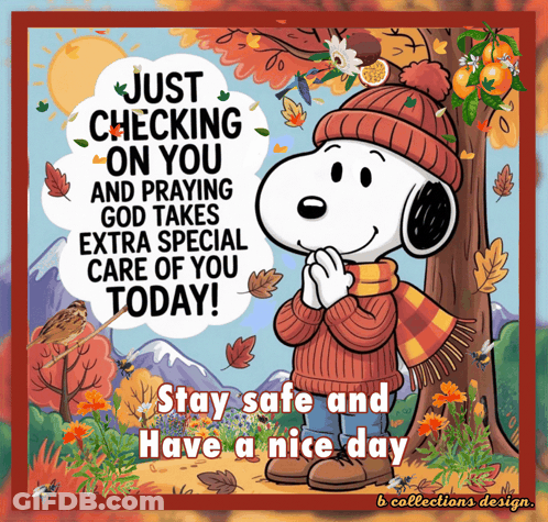 A Snoopy Greeting Card That Says Just Checking On You GIF