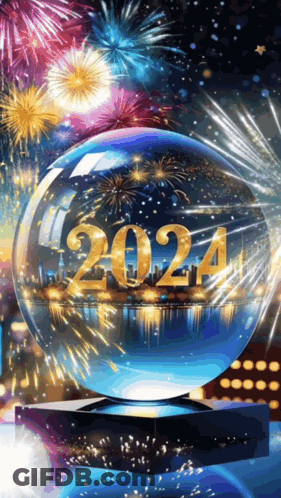 2024 Snow Globe With Fireworks GIF