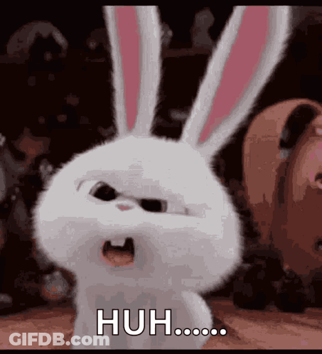 A Snowball Rabbit From The Secret Life Of Pets Is Angry And Says Huh . GIF