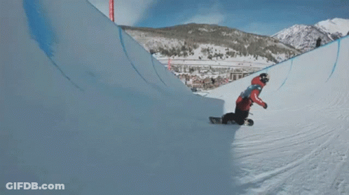 A Snowboarder Is Doing A Trick In The Air With The Letter P On His Knee GIF