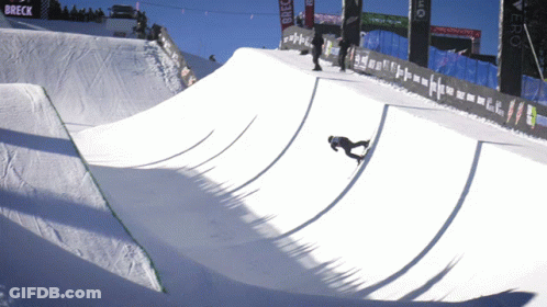 A Snowboarder Is Doing A Trick On A Snowy Ramp With A Breck Banner In The Background GIF