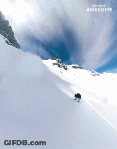 A Snowboarder Is Going Down A Snow Covered Slope With The Words " People Are Awesome " On The Bottom GIF