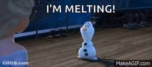 A Snowman From The Movie Frozen Is Melting In Front Of Elsa . GIF