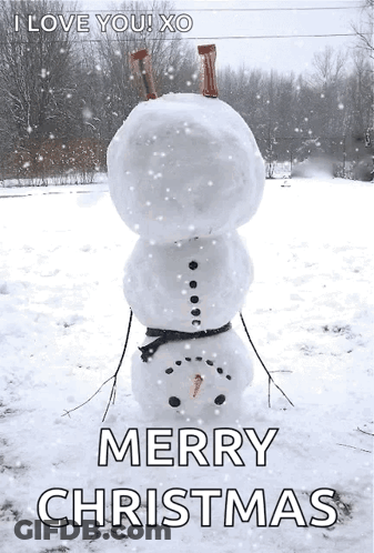 A Snowman Is Stacked On Top Of Each Other With The Words Merry Christmas Written Below It GIF
