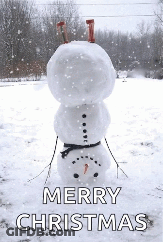 A Snowman Is Stacked On Top Of Each Other With The Words Merry Christmas Written Below It GIF