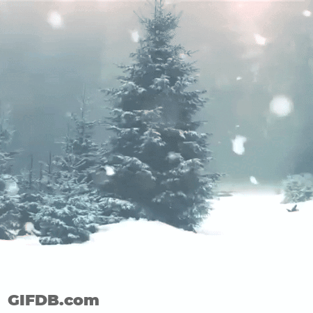 A Snowy Scene With A Tree In The Foreground GIF