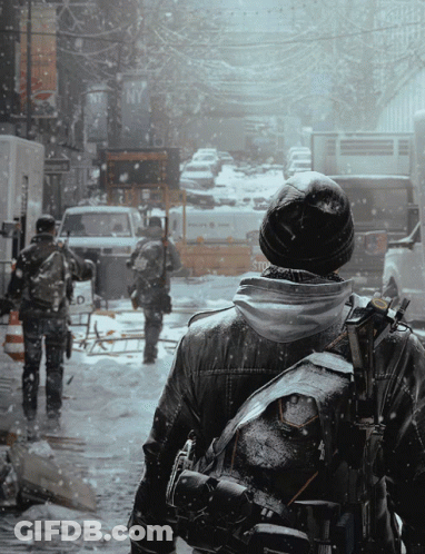 A Snowy Street Scene With A Sign That Says Ny GIF