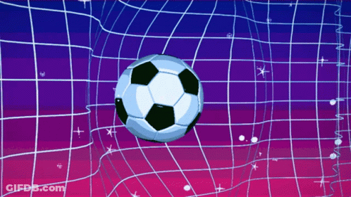 A Soccer Ball Is Flying Through A Net On A Colorful Background GIF