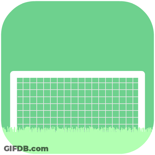 A Soccer Ball Is In Front Of A Goal With A Green Background GIF