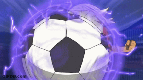 A Soccer Ball Is Surrounded By Purple Lightning In A Cartoon GIF
