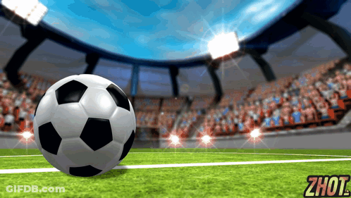 A Soccer Ball On A Field With A Zhot Logo GIF