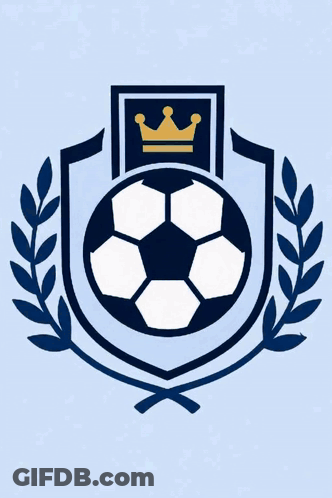 A Soccer Ball With A Crown And Laurel Wreath On It GIF