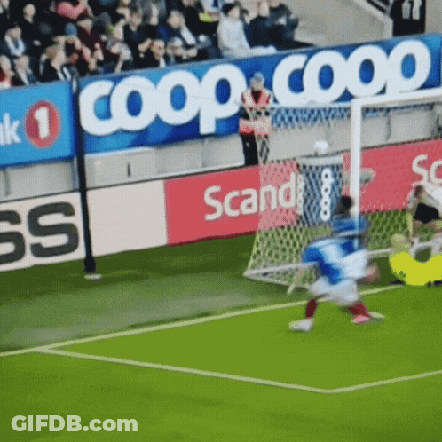 A Soccer Field With A Banner That Says Coop GIF
