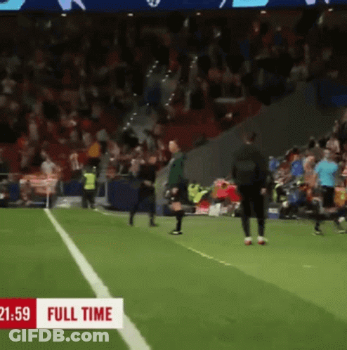 A Soccer Field With A Full Time Sign On The Side GIF