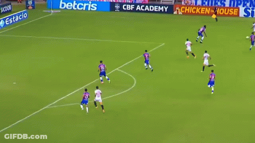 A Soccer Field With Advertisements For Betfair And Multilaser On It GIF