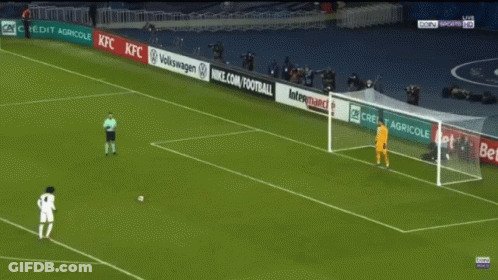 A Soccer Field With Advertisements For Kfc Volkswagen Nike.com And Betclic GIF