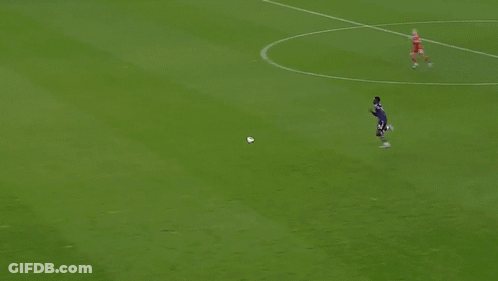 A Soccer Field With An Ad For Goodrich On The Side Of It GIF