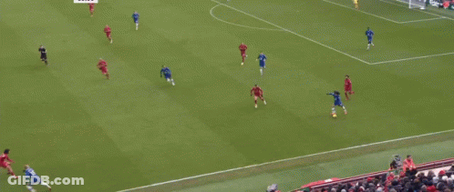 A Soccer Field With Carlsberg Advertisements On The Side GIF