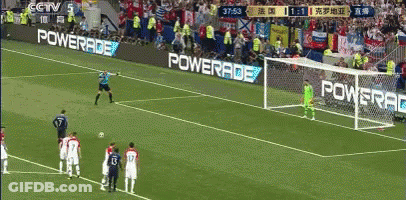 A Soccer Field With Powerade Advertisements On The Side GIF