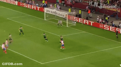 A Soccer Field With Seat Advertisements On The Side GIF