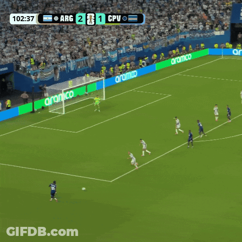 A Soccer Game Between Arg And Cpu With Aramco Advertising On The Sidelines GIF