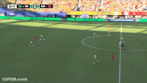 A Soccer Game Between Brazil And Mar Is Being Played GIF