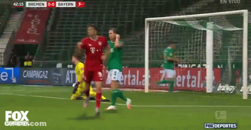 A Soccer Game Between Bremen And Bayern Is Being Broadcasted On Fox Deportes GIF