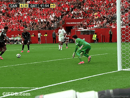 A Soccer Game Between Canada And Qatar Is Being Played GIF