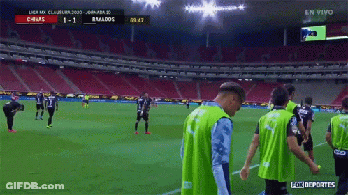 A Soccer Game Between Chivas And Rayados Is Being Played In A Stadium GIF