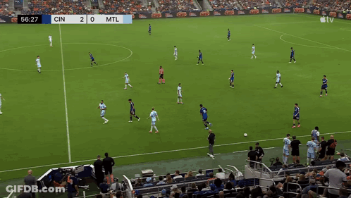 A Soccer Game Between Cincinnati And Mtl Is Being Played GIF