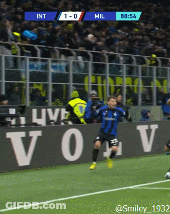 A Soccer Game Between Int And Mil Is Going On GIF
