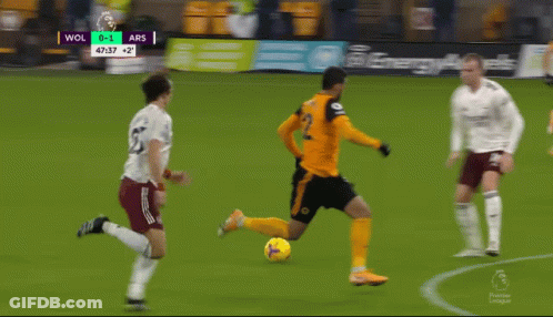 A Soccer Game Between Wolves And Ars Is Being Played In The Premier League GIF