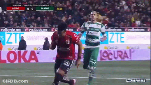 A Soccer Game Between Xolos And Santos Is Being Broadcast On Fox Deportes GIF