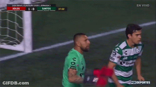 A Soccer Game Between Xolos And Santos Is In Progress GIF